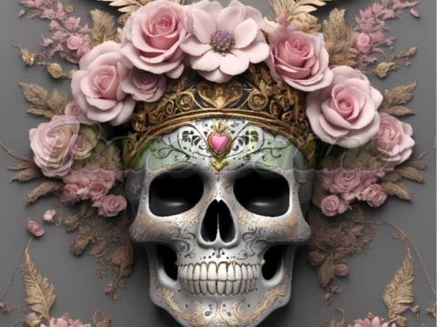 PANEL DRUKOWANY CZASZKA Z RÓŻOWYMI KWIATAMI NR 2