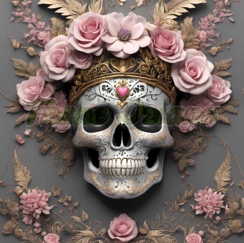 PANEL DRUKOWANY CZASZKA Z RÓŻOWYMI KWIATAMI NR 2