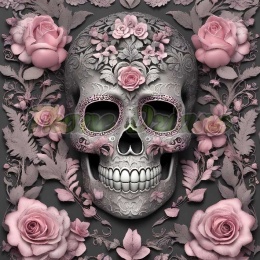 PANEL DRUKOWANY CZASZKA Z RÓŻOWYMI KWIATAMI NR 4