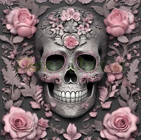 PANEL DRUKOWANY CZASZKA Z RÓŻOWYMI KWIATAMI NR 4