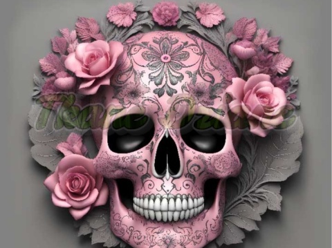 PANEL DRUKOWANY CZASZKA Z RÓŻOWYMI KWIATAMI NR 5