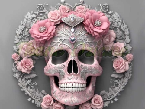 PANEL DRUKOWANY CZASZKA Z RÓŻOWYMI KWIATAMI NR 6