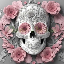 PANEL DRUKOWANY CZASZKA Z RÓŻOWYMI KWIATAMI NR 8