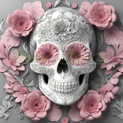 PANEL DRUKOWANY CZASZKA Z RÓŻOWYMI KWIATAMI NR 8