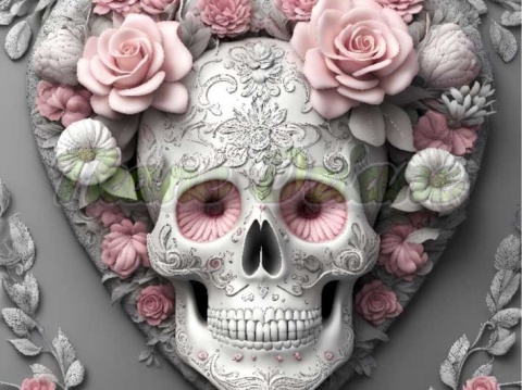 PANEL DRUKOWANY CZASZKA Z RÓŻOWYMI KWIATAMI NR 9