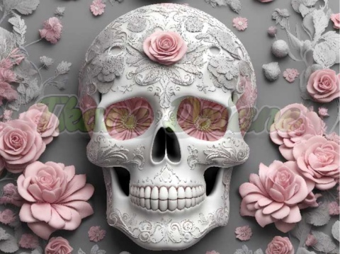 PANEL DRUKOWANY CZASZKA Z RÓŻOWYMI KWIATAMI NR 10