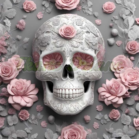 PANEL DRUKOWANY CZASZKA Z RÓŻOWYMI KWIATAMI NR 10