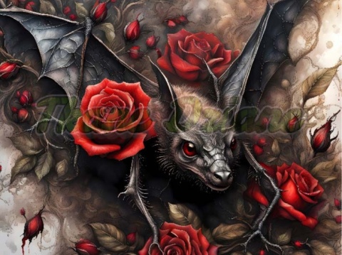 PANEL DRUKOWANY NIETOPERZ Z RÓŻAMI NR 3