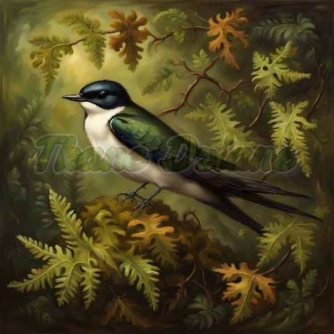 PANEL DRUKOWANY Z MCHU I PAPROCI- JASKÓŁKA