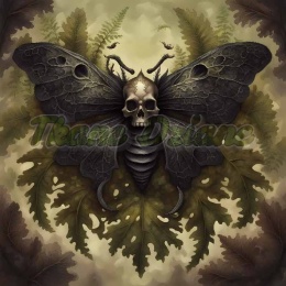 PANEL DRUKOWANY Z MCHU I PAPROCI- CZARNA ĆMA Z CZASZKĄ