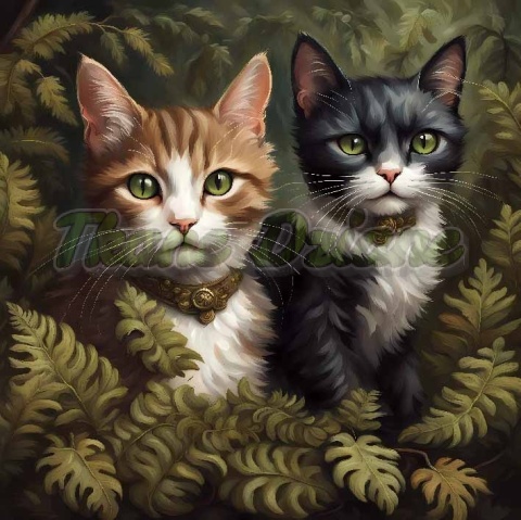 PANEL DRUKOWANY Z MCHU I PAPROCI- KOTY