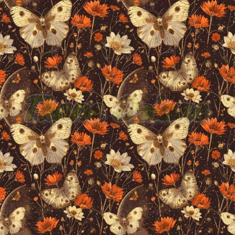 TKANINA DRUKOWANA MOTYLE I KWIATY NR 2