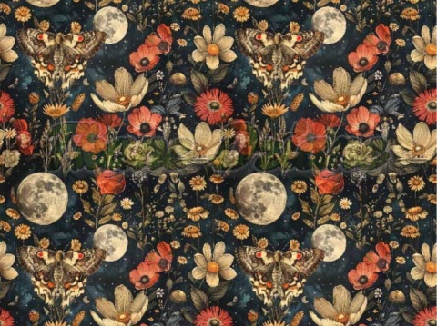 TKANINA DRUKOWANA MOTYLE I KWIATY NR 3