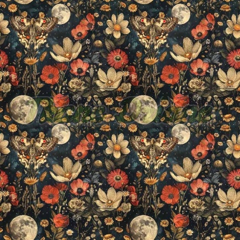 TKANINA DRUKOWANA MOTYLE I KWIATY NR 3