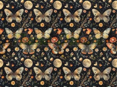 TKANINA DRUKOWANA MOTYLE I KWIATY NR 4