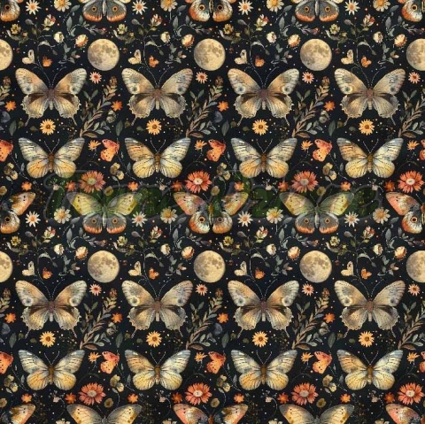 TKANINA DRUKOWANA MOTYLE I KWIATY NR 4
