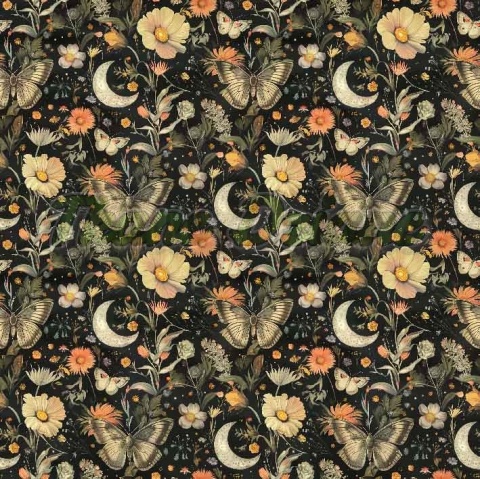 TKANINA DRUKOWANA MOTYLE I KWIATY NR 5