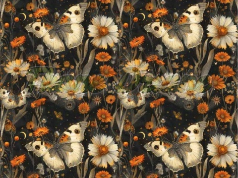 TKANINA DRUKOWANA MOTYLE I KWIATY NR 1