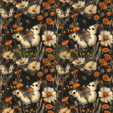 TKANINA DRUKOWANA MOTYLE I KWIATY NR 1