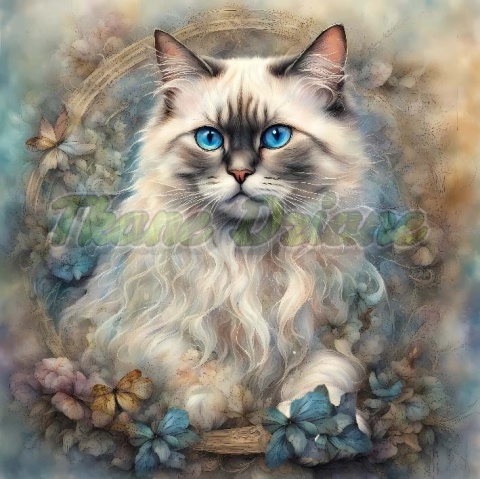 PANEL DRUKOWANY AKWARELOWY KOT - KOT BIRMAŃSKI NR 15