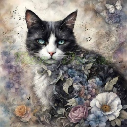 PANEL DRUKOWANY AKWARELOWY KOT - KOT CZARNO-BIAŁY NR 20