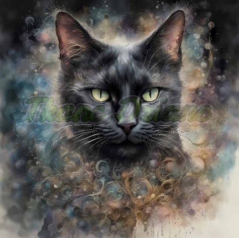 PANEL DRUKOWANY AKWARELOWY KOT - KOT CZARNY NR 19