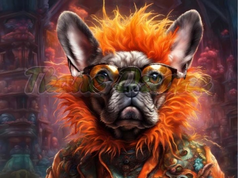 PANEL DRUKOWANY PIES Z KOLOROWYMI WŁOSAMI - BULDOŻEK FRANCUSKI NR 1