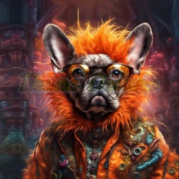 PANEL DRUKOWANY PIES Z KOLOROWYMI WŁOSAMI - BULDOŻEK FRANCUSKI NR 1