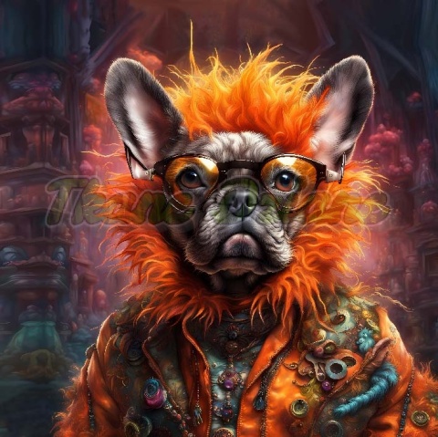 PANEL DRUKOWANY PIES Z KOLOROWYMI WŁOSAMI - BULDOŻEK FRANCUSKI NR 1