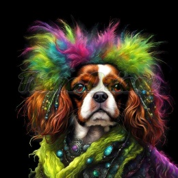 PANEL DRUKOWANY PIES Z KOLOROWYMI WŁOSAMI - KINGS CHARLES SPANIEL NR 6