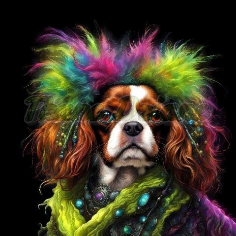 PANEL DRUKOWANY PIES Z KOLOROWYMI WŁOSAMI - KINGS CHARLES SPANIEL NR 6