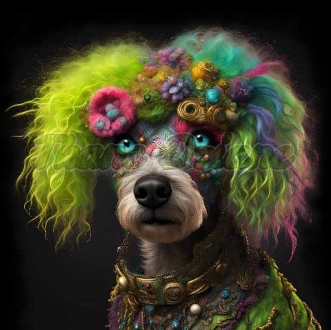 PANEL DRUKOWANY PIES Z KOLOROWYMI WŁOSAMI - PUDEL NR 7