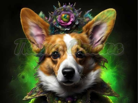 PANEL DRUKOWANY PIES Z KOLOROWYMI WŁOSAMI -CORGI NR 3