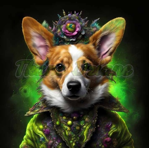 PANEL DRUKOWANY PIES Z KOLOROWYMI WŁOSAMI -CORGI NR 3