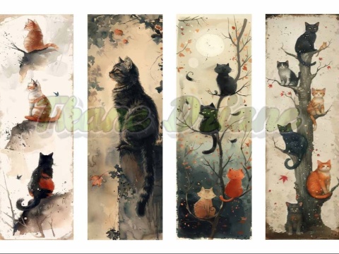 PANEL DRUKOWANY ZAKŁADKI DO KSIĄŻEK -CZARNE KOTY NA DRZEWIE