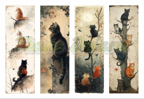 PANEL DRUKOWANY ZAKŁADKI DO KSIĄŻEK -CZARNE KOTY NA DRZEWIE