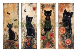 PANEL DRUKOWANY ZAKŁADKI DO KSIĄŻEK -KOTY Z CZERWONYMI KWIATAMI