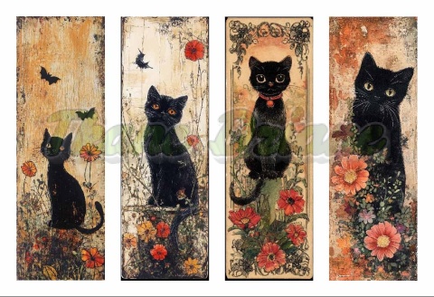 PANEL DRUKOWANY ZAKŁADKI DO KSIĄŻEK -KOTY Z CZERWONYMI KWIATAMI