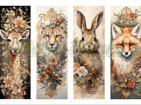 PANEL DRUKOWANY ZAKŁADKI DO KSIĄŻEK -ŻYRAFA, LAMPART, KRÓLIK, LIS