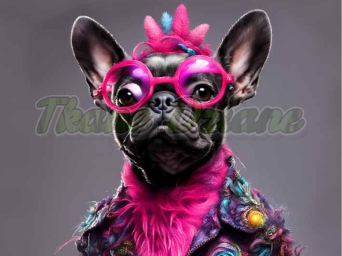 PANEL DRUKOWANY PIES Z KOLOROWYMI WŁOSAMI - FRENCH BULLDOG NR 12