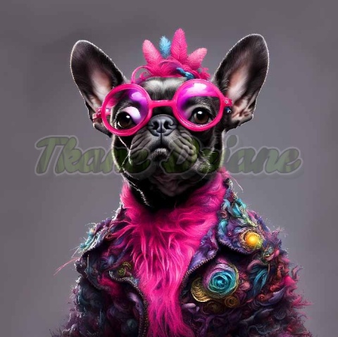 PANEL DRUKOWANY PIES Z KOLOROWYMI WŁOSAMI - FRENCH BULLDOG NR 12