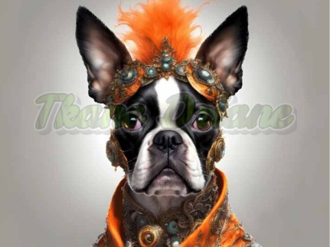 PANEL DRUKOWANY PIES Z KOLOROWYMI WŁOSAMI - BOSTON TERRIER NR 19