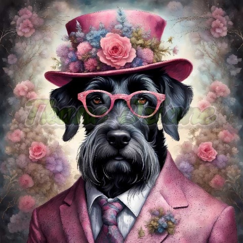 PANEL DRUKOWANY PSY W KAPELUSZACH- SCHNAUZER NR 3