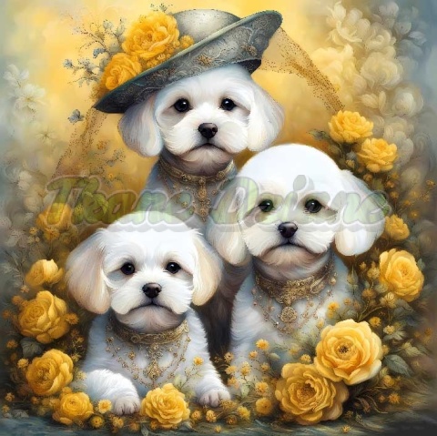 PANEL DRUKOWANY PSY W KAPELUSZACH- BICHON NR 1