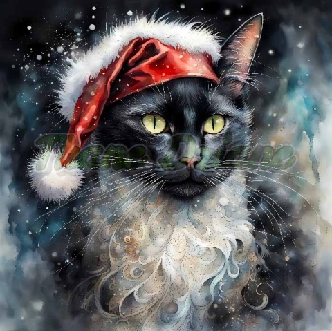 PANEL DRUKOWANY ŚWIĄTECZNE KOTY- CZARNO-BIAŁY KOT NR 17