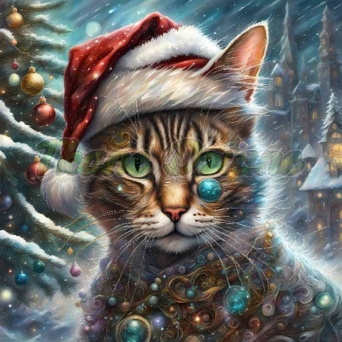 PANEL DRUKOWANY ŚWIĄTECZNE KOTY- SZARY KOT NR 15