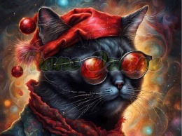 PANEL DRUKOWANY ŚWIĄTECZNE KOTY- CZARNY KOT NR 21