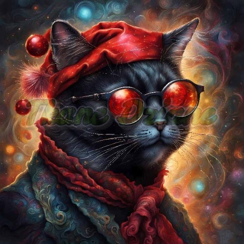 PANEL DRUKOWANY ŚWIĄTECZNE KOTY- CZARNY KOT NR 21