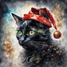 PANEL DRUKOWANY ŚWIĄTECZNE KOTY- CZARNY KOT NR 16
