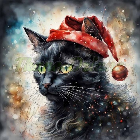 PANEL DRUKOWANY ŚWIĄTECZNE KOTY- CZARNY KOT NR 16